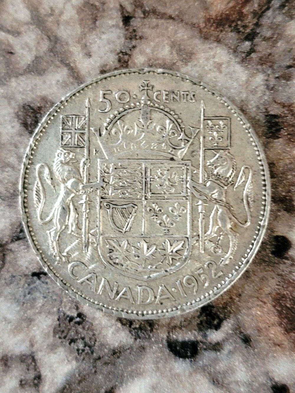 Vintage 1952 Canadian 50 Cent Silver Coin